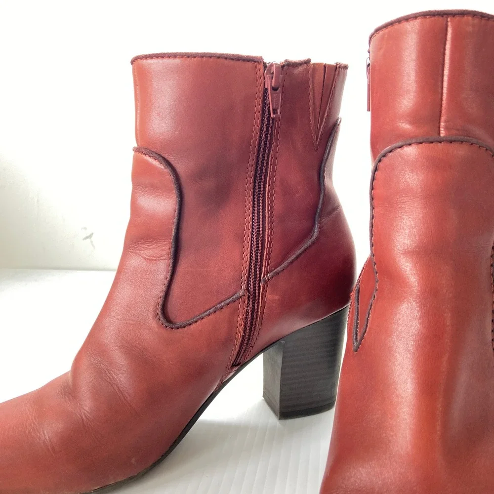 Clarks Stroll Vine Rust Brown Leather Heeled Ankle Boots Womens 10M - Picture 5 of 9
